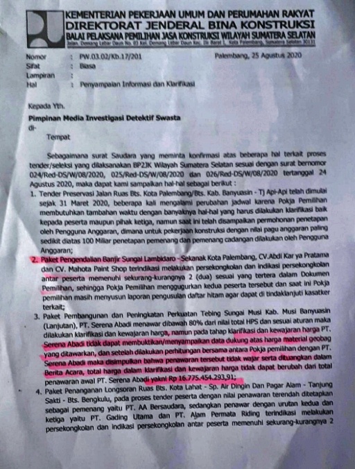 Tender Paket Preservasi Jalan Batas Kota Palembang Tanjung Api-Api Akhirnya Tuntas